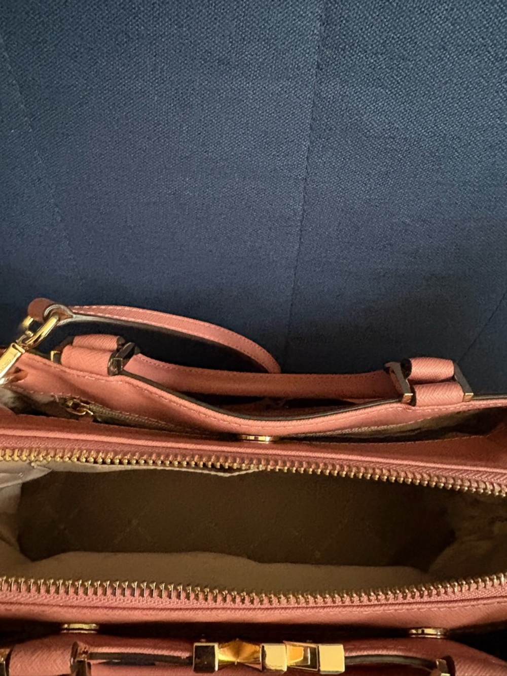 Michael Kors Orange Saffiano Satchel with Gold MK Logo - Picture 6 of 6